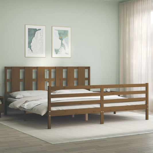vidaXL Bed Frame with Headboard Honey Brown Super King Size Solid Wood