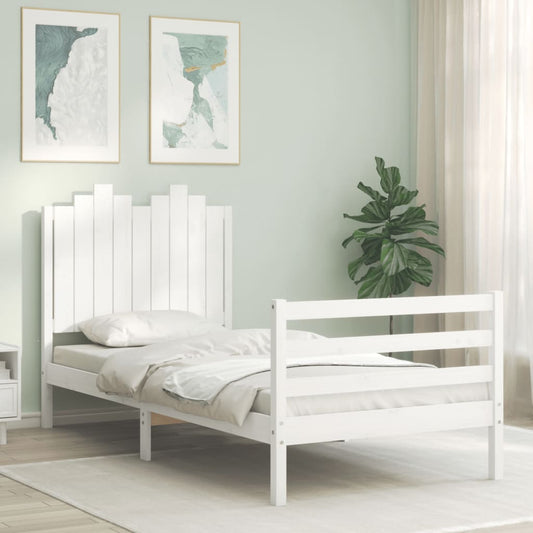 vidaXL Bed Frame with Headboard White Single Solid Wood