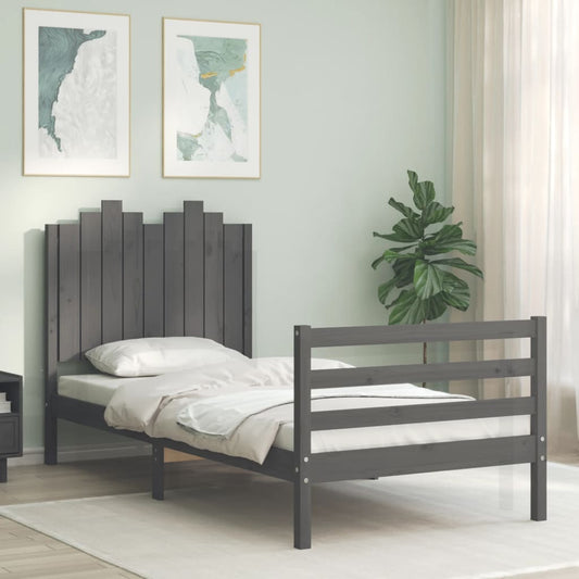 vidaXL Bed Frame with Headboard Grey Single Solid Wood