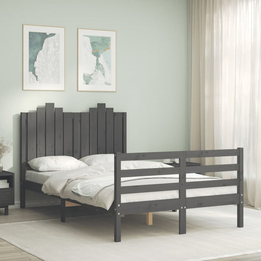 vidaXL Bed Frame with Headboard Grey Small Double Solid Wood