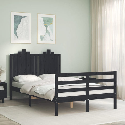 vidaXL Bed Frame with Headboard Black Small Double Solid Wood