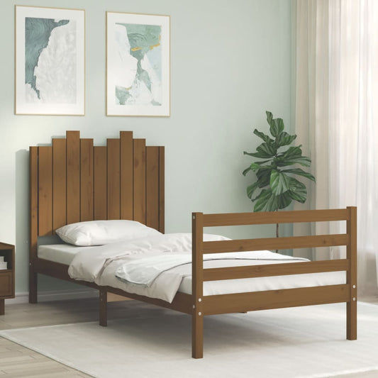 vidaXL Bed Frame with Headboard Honey Brown 90x200 cm Solid Wood