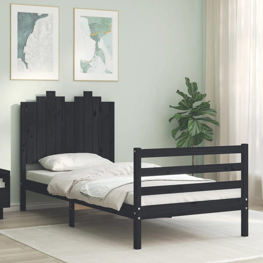 vidaXL Bed Frame with Headboard Black 90x200 cm Solid Wood