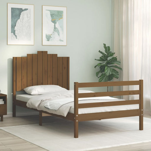 vidaXL Bed Frame with Headboard Honey Brown 100x200 cm Solid Wood