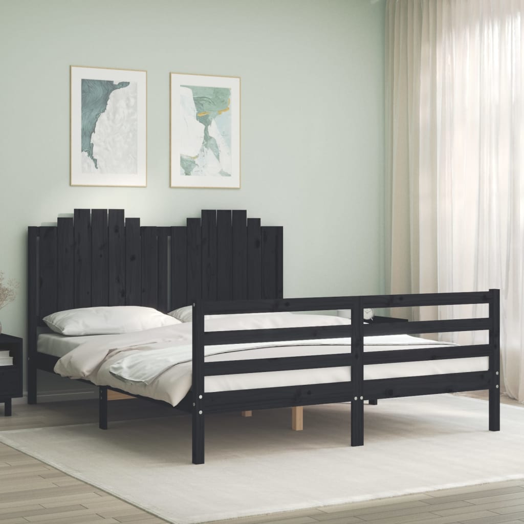 vidaXL Bed Frame with Headboard Black 160x200 cm Solid Wood