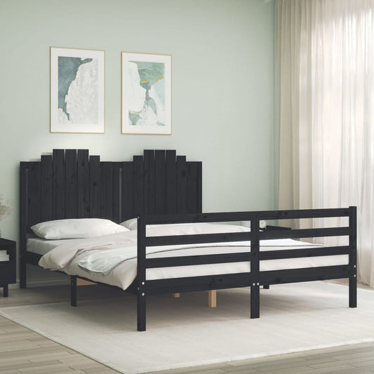 vidaXL Bed Frame with Headboard Black 160x200 cm Solid Wood