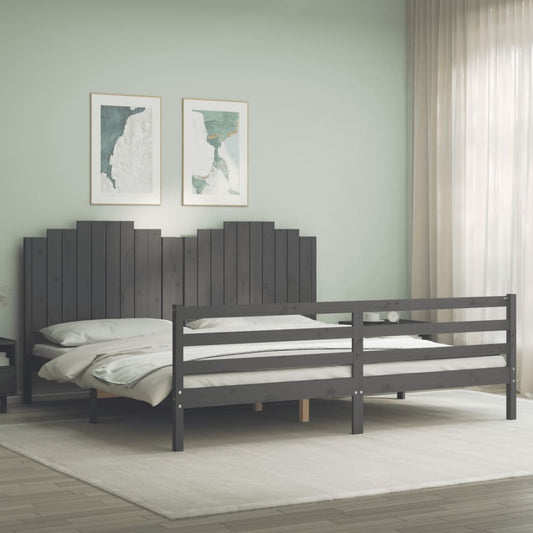 vidaXL Bed Frame with Headboard Grey 200x200 cm Solid Wood