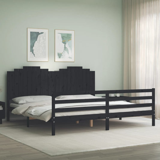vidaXL Bed Frame with Headboard Black 200x200 cm Solid Wood