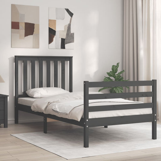 vidaXL Bed Frame with Headboard Grey Single Solid Wood