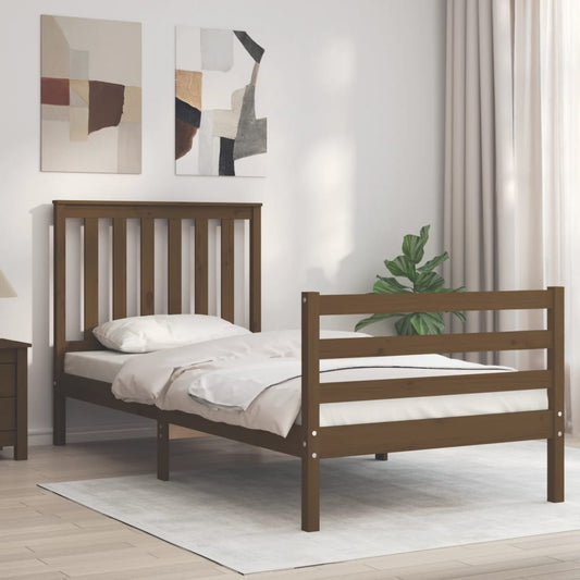 vidaXL Bed Frame with Headboard Honey Brown Single Solid Wood