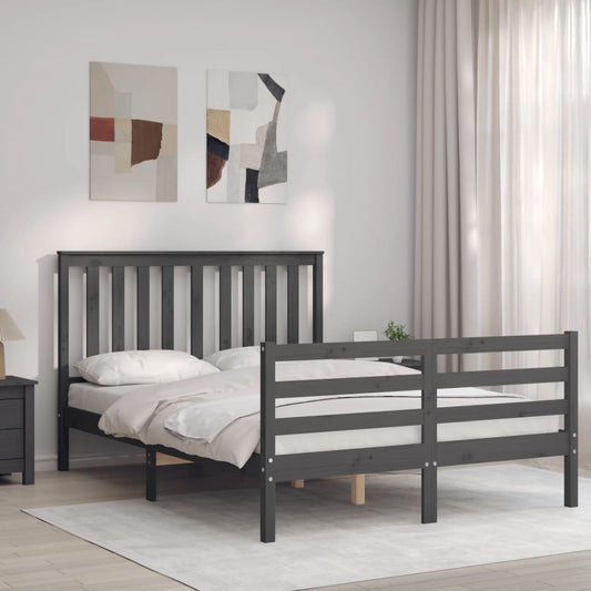 vidaXL Bed Frame with Headboard Grey Small Double Solid Wood