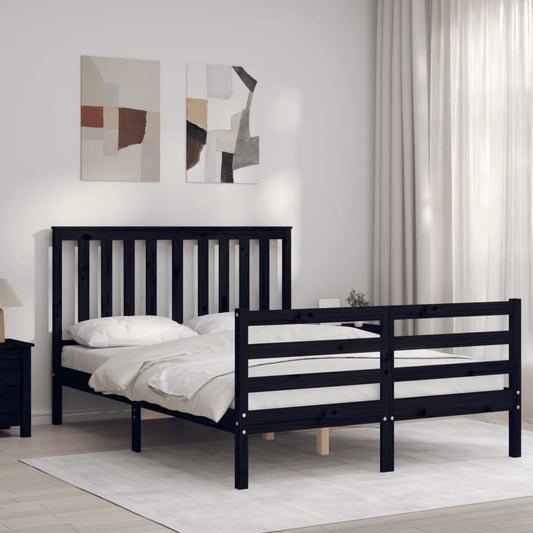 vidaXL Bed Frame with Headboard Black Small Double Solid Wood