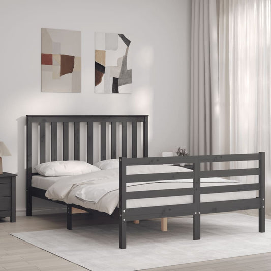 vidaXL Bed Frame with Headboard Grey 140x190 cm Solid Wood