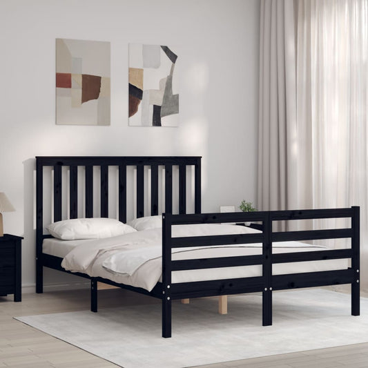 vidaXL Bed Frame with Headboard Black 140x190 cm Solid Wood