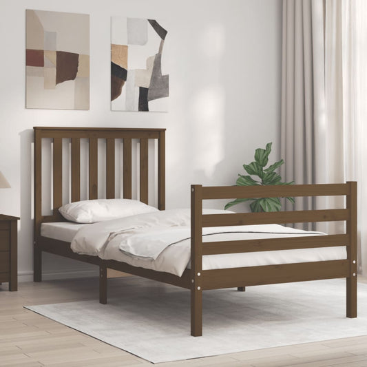 vidaXL Bed Frame with Headboard Honey Brown 90x200 cm Solid Wood