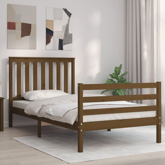vidaXL Bed Frame with Headboard Honey Brown 100x200 cm Solid Wood