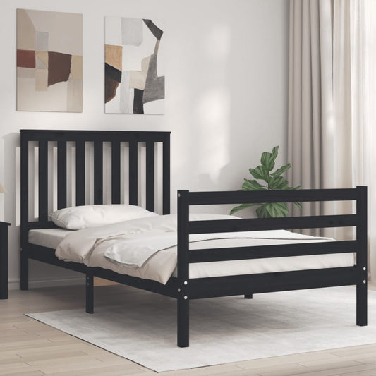 vidaXL Bed Frame with Headboard Black 100x200 cm Solid Wood