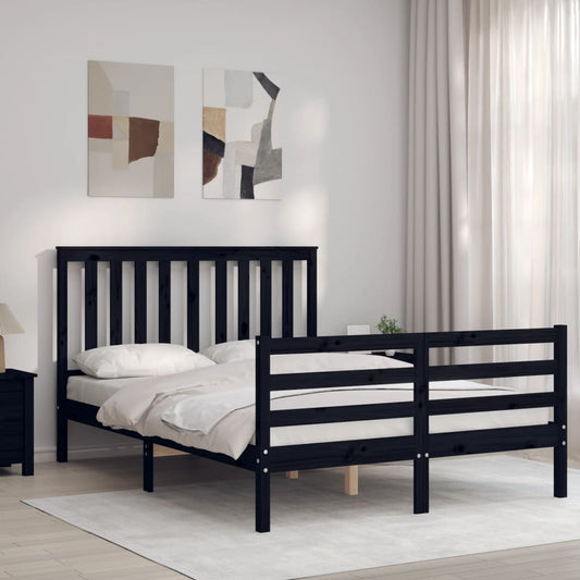 vidaXL Bed Frame with Headboard Black 120x200 cm Solid Wood