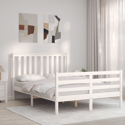 vidaXL Bed Frame with Headboard White 140x200 cm Solid Wood