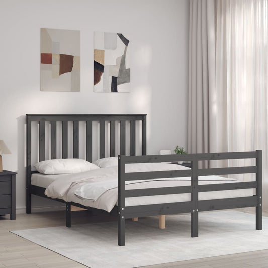 vidaXL Bed Frame with Headboard Grey 140x200 cm Solid Wood