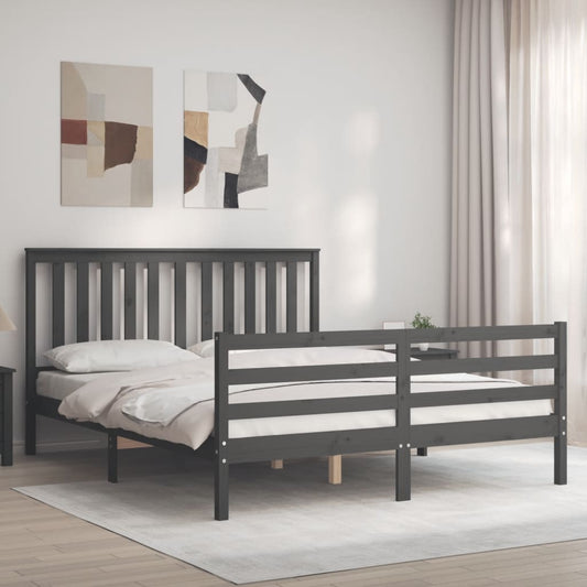 vidaXL Bed Frame with Headboard Grey 160x200 cm Solid Wood