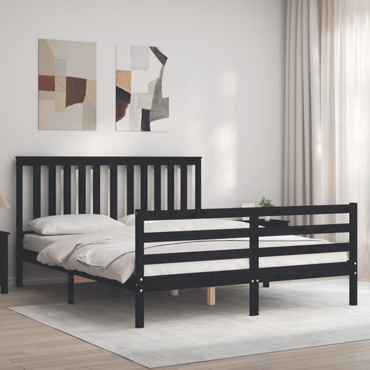 vidaXL Bed Frame with Headboard Black 160x200 cm Solid Wood