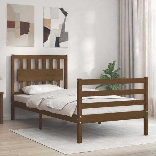 vidaXL Bed Frame with Headboard Honey Brown Single Solid Wood
