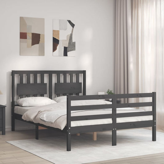 vidaXL Bed Frame with Headboard Grey Small Double Solid Wood