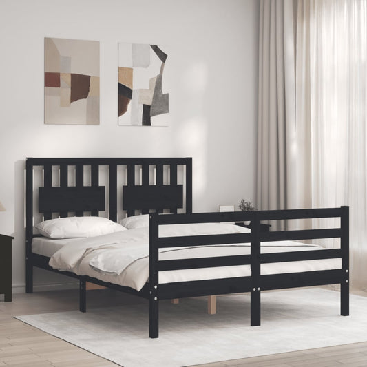 vidaXL Bed Frame with Headboard Black Small Double Solid Wood