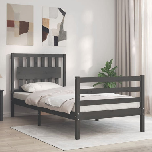 vidaXL Bed Frame with Headboard Grey 90x200 cm Solid Wood