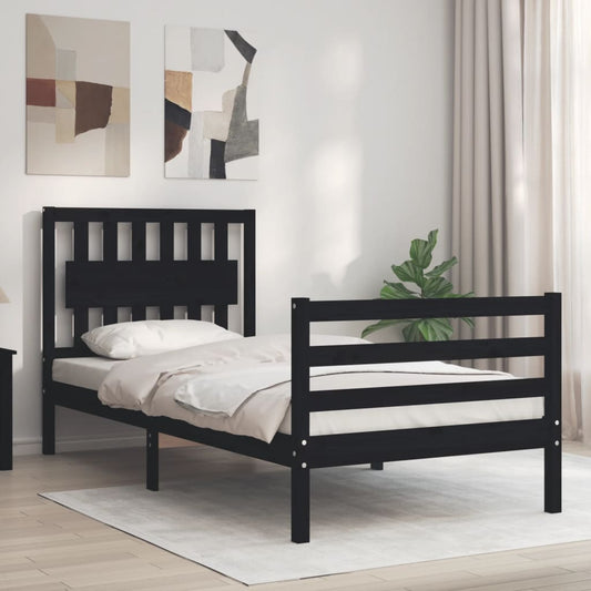 vidaXL Bed Frame with Headboard Black 90x200 cm Solid Wood