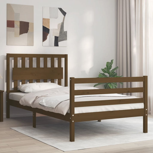vidaXL Bed Frame with Headboard Honey Brown 100x200 cm Solid Wood