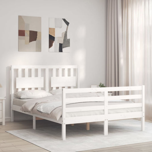 vidaXL Bed Frame with Headboard White 140x200 cm Solid Wood