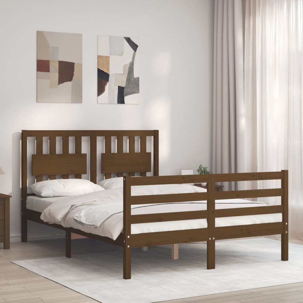 vidaXL Bed Frame with Headboard Honey Brown 140x200 cm Solid Wood