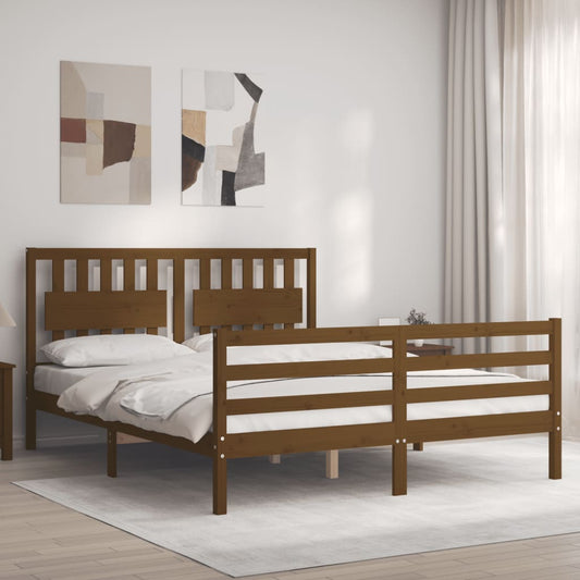 vidaXL Bed Frame with Headboard Honey Brown King Size Solid Wood