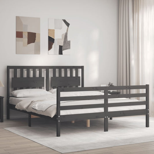vidaXL Bed Frame with Headboard Grey 160x200 cm Solid Wood