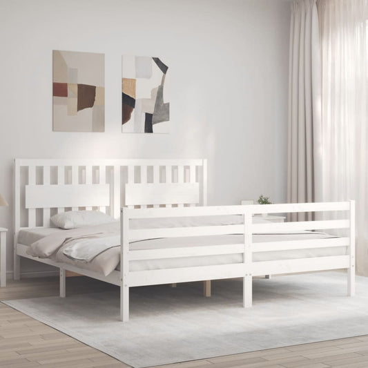 vidaXL Bed Frame with Headboard White Super King Size Solid Wood