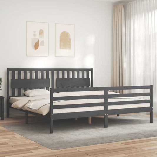 vidaXL Bed Frame with Headboard Grey 200x200 cm Solid Wood