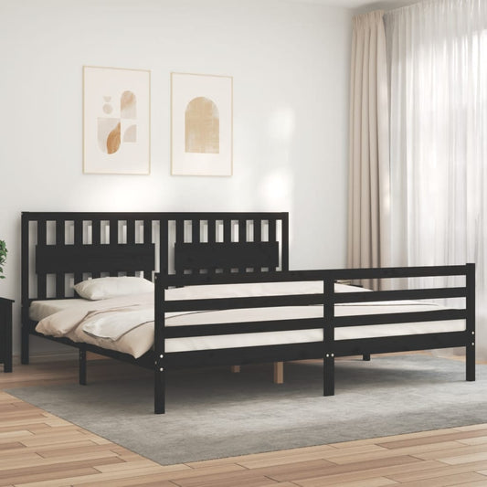 vidaXL Bed Frame with Headboard Black 200x200 cm Solid Wood