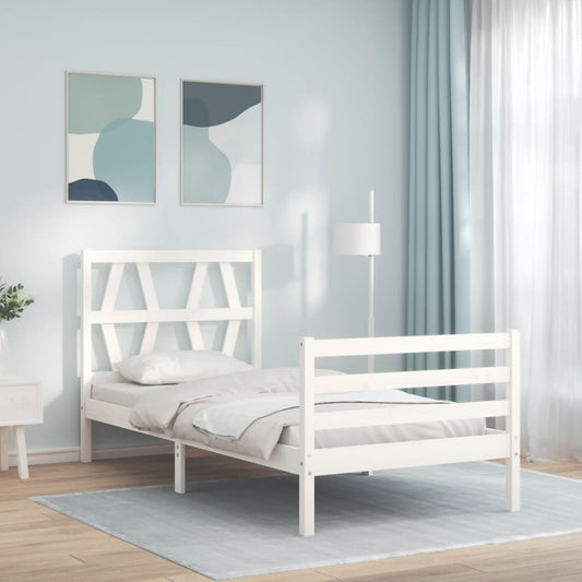 vidaXL Bed Frame with Headboard White Single Solid Wood