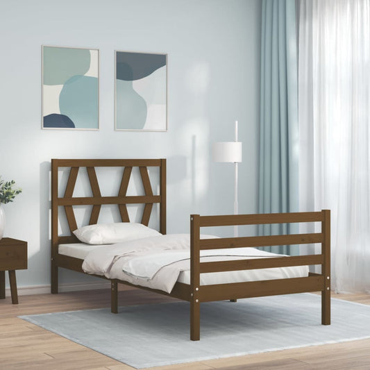 vidaXL Bed Frame with Headboard Honey Brown Single Solid Wood