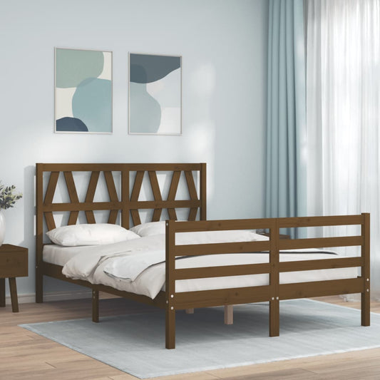 vidaXL Bed Frame with Headboard Honey Brown Small Double Solid Wood