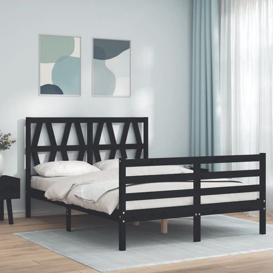 vidaXL Bed Frame with Headboard Black Small Double Solid Wood