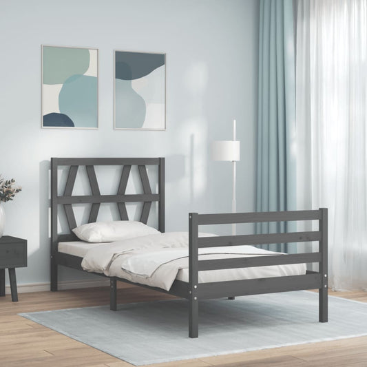 vidaXL Bed Frame with Headboard Grey 90x200 cm Solid Wood