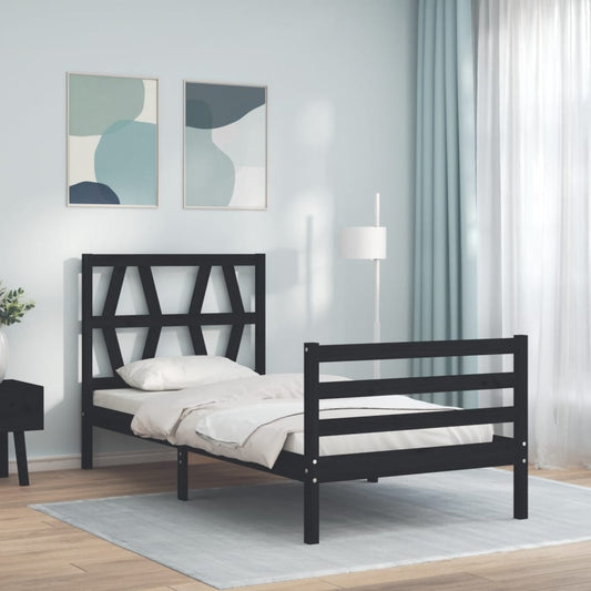 vidaXL Bed Frame with Headboard Black 90x200 cm Solid Wood