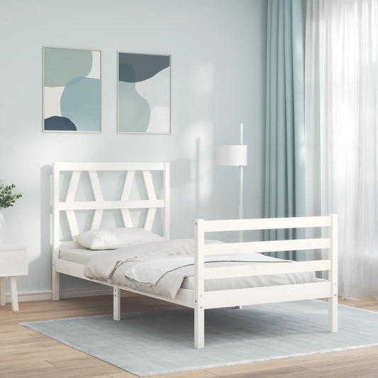 vidaXL Bed Frame with Headboard White 100x200 cm Solid Wood