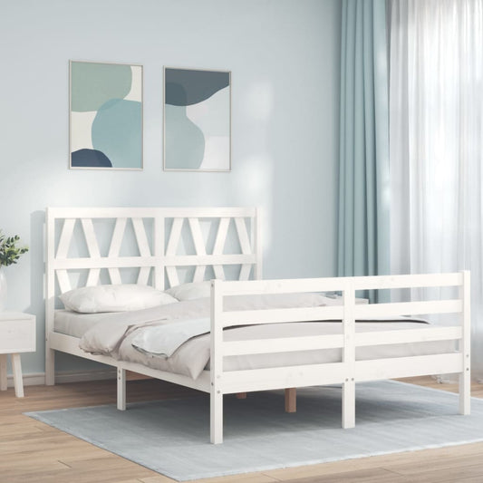 vidaXL Bed Frame with Headboard White 140x200 cm Solid Wood