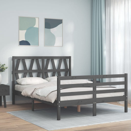 vidaXL Bed Frame with Headboard Grey 140x200 cm Solid Wood