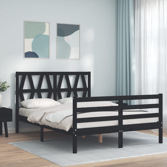 vidaXL Bed Frame with Headboard Black 140x200 cm Solid Wood