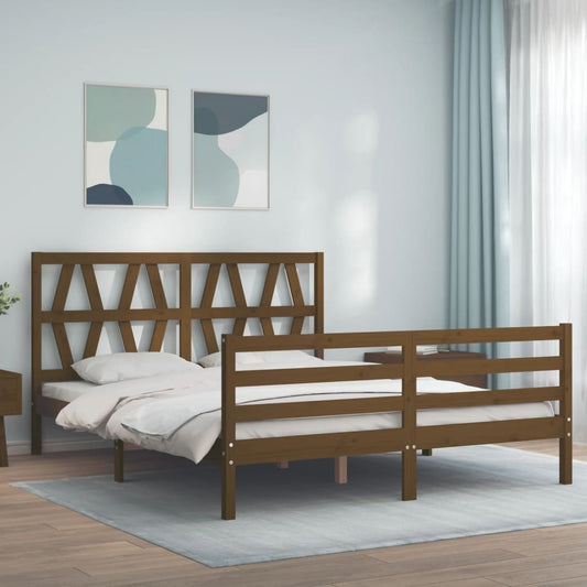 vidaXL Bed Frame with Headboard Honey Brown 160x200 cm Solid Wood
